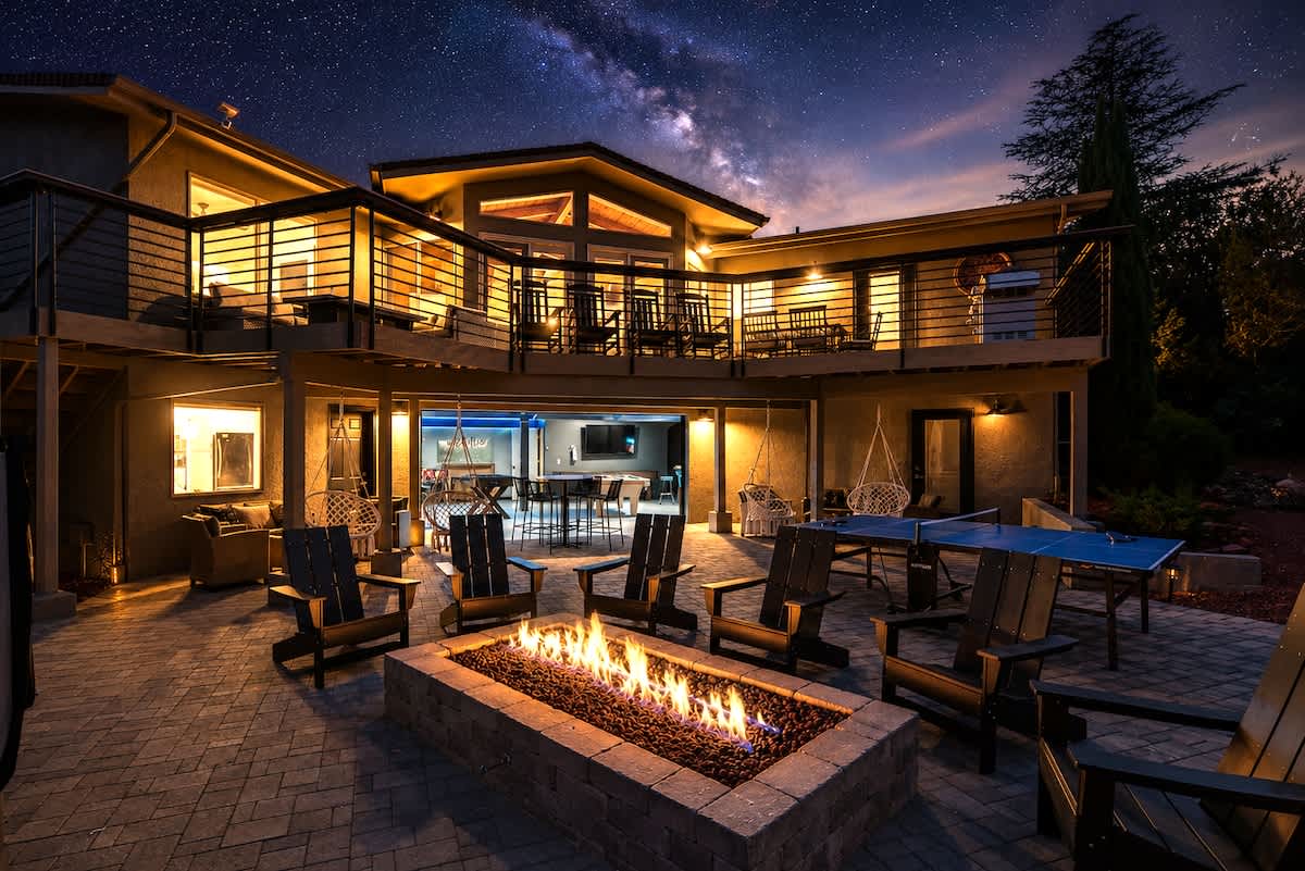 Relax around the firepit seating or lounge on the deck.