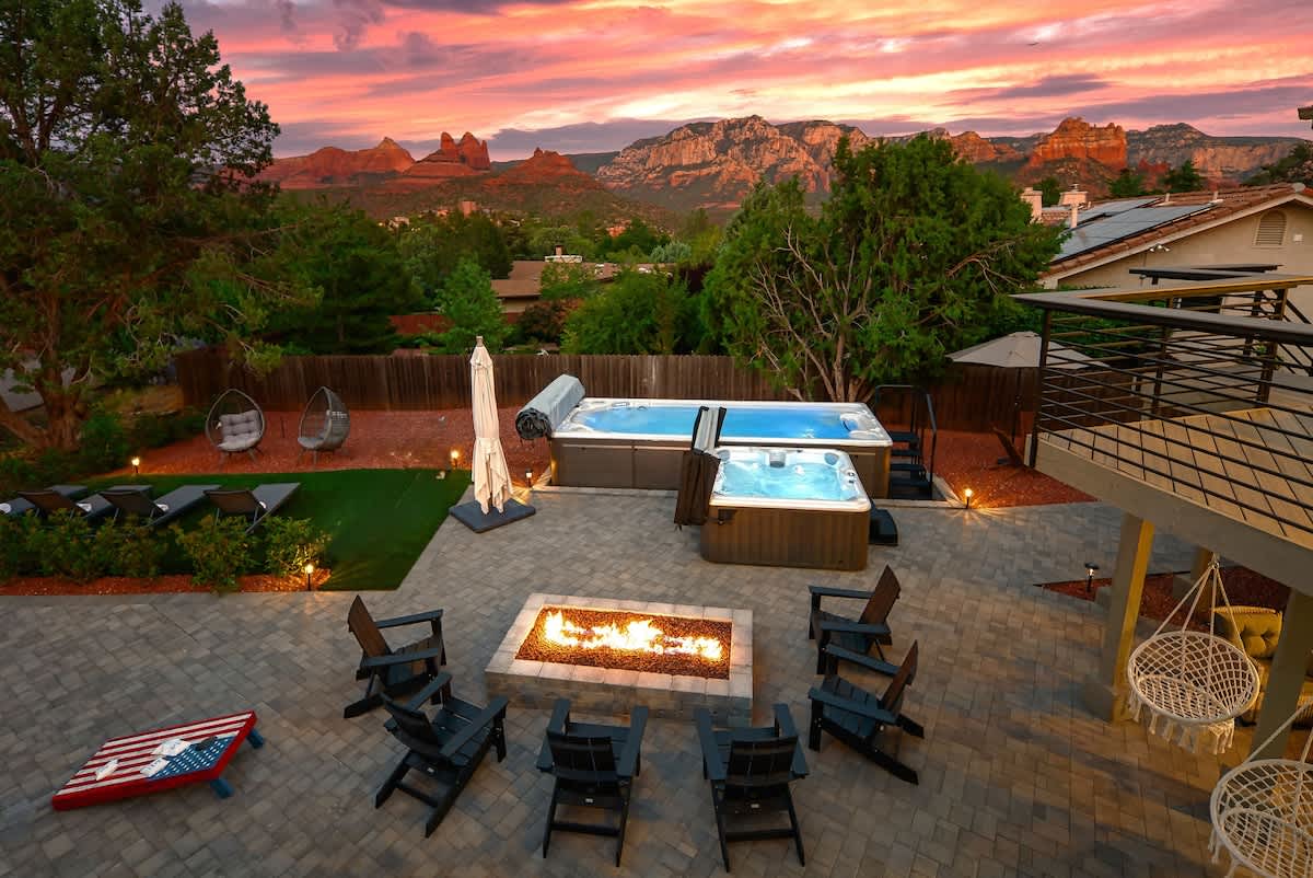 Pool, spa and firepit with room for the whole family.