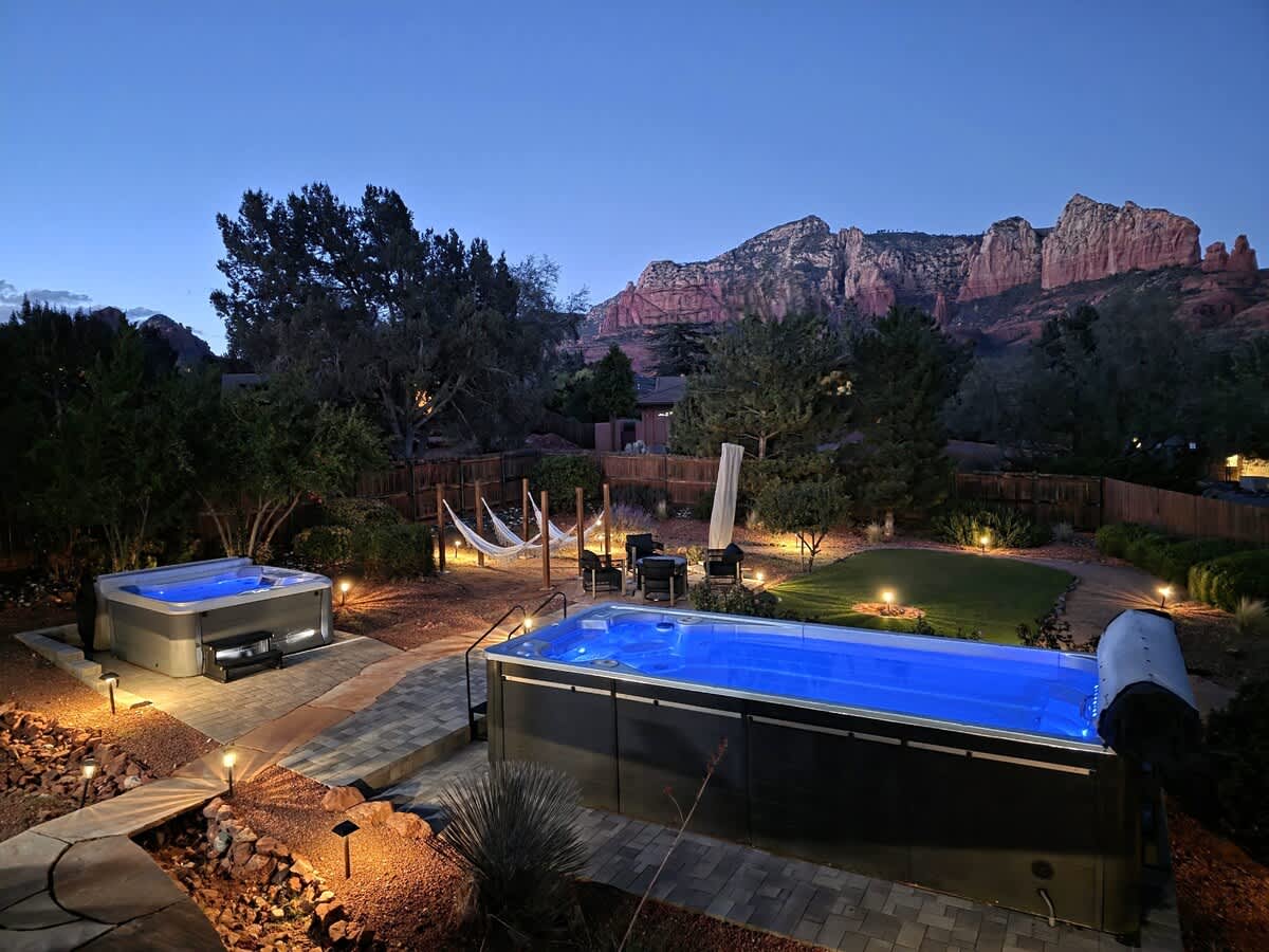 Mood lights for fun relaxation. Heated pool and spa.