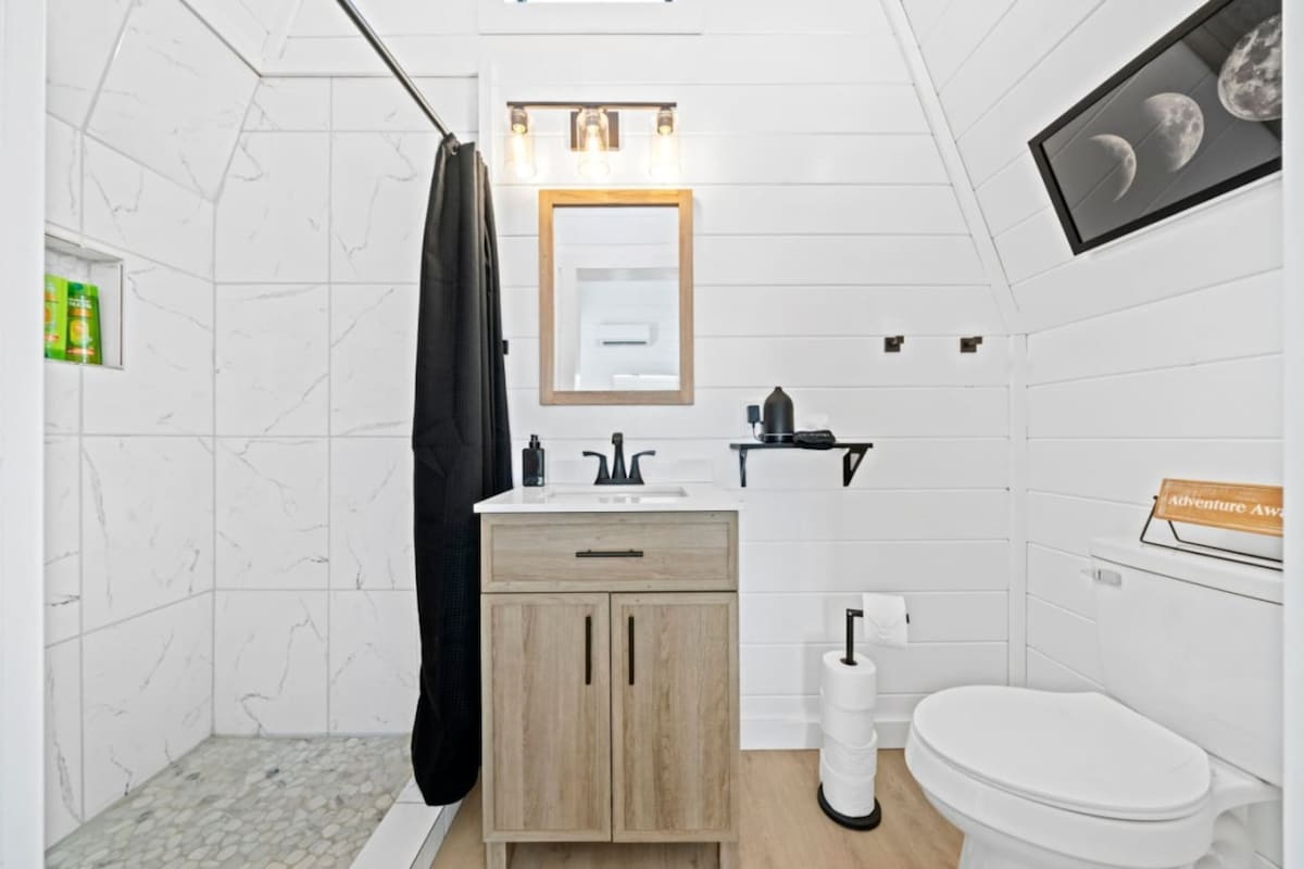 Picture of The exterior design of modern wooden Scandinavian treehouse with tall ...