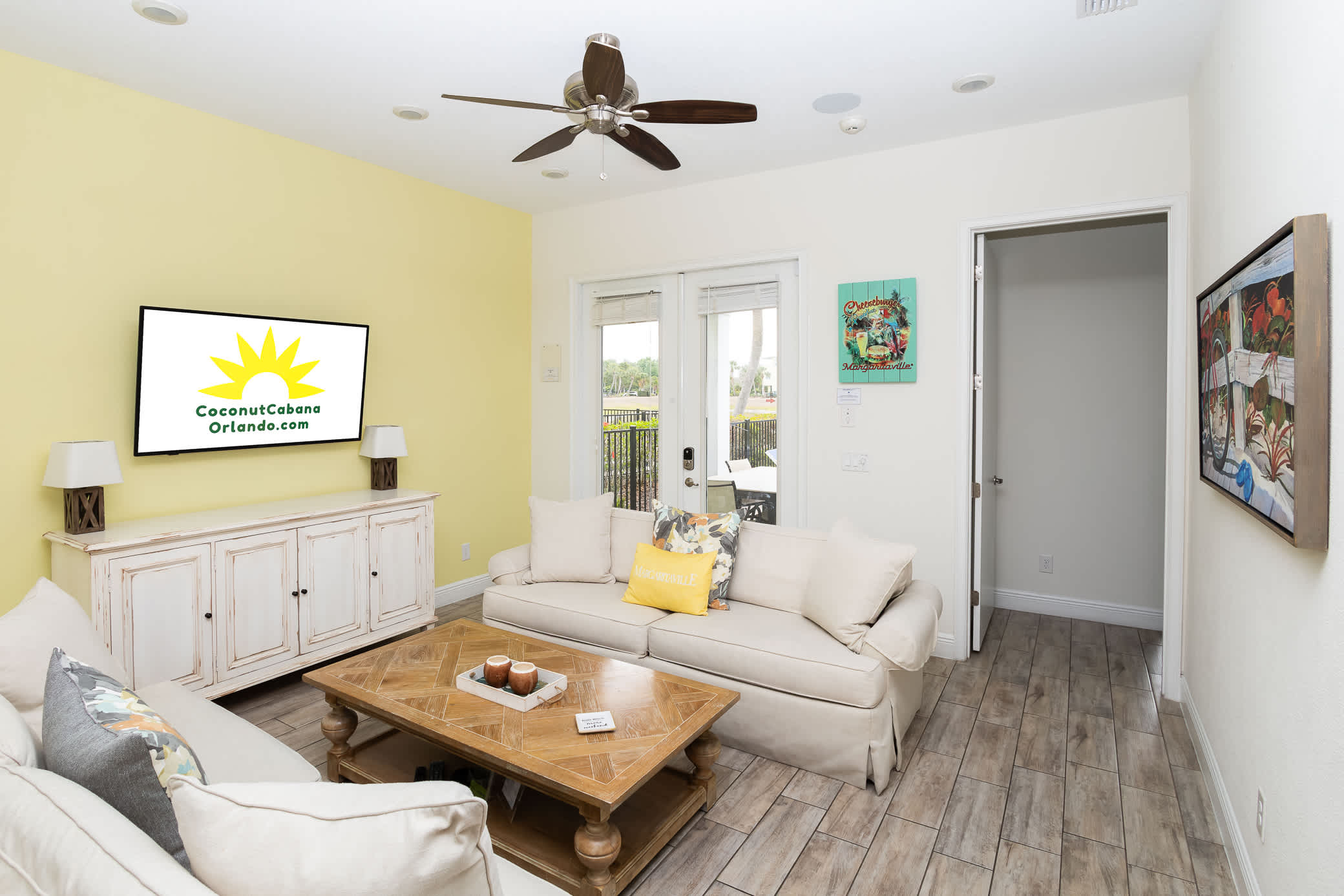 Curl up in the coastal living room & stream all your favorite entertainment