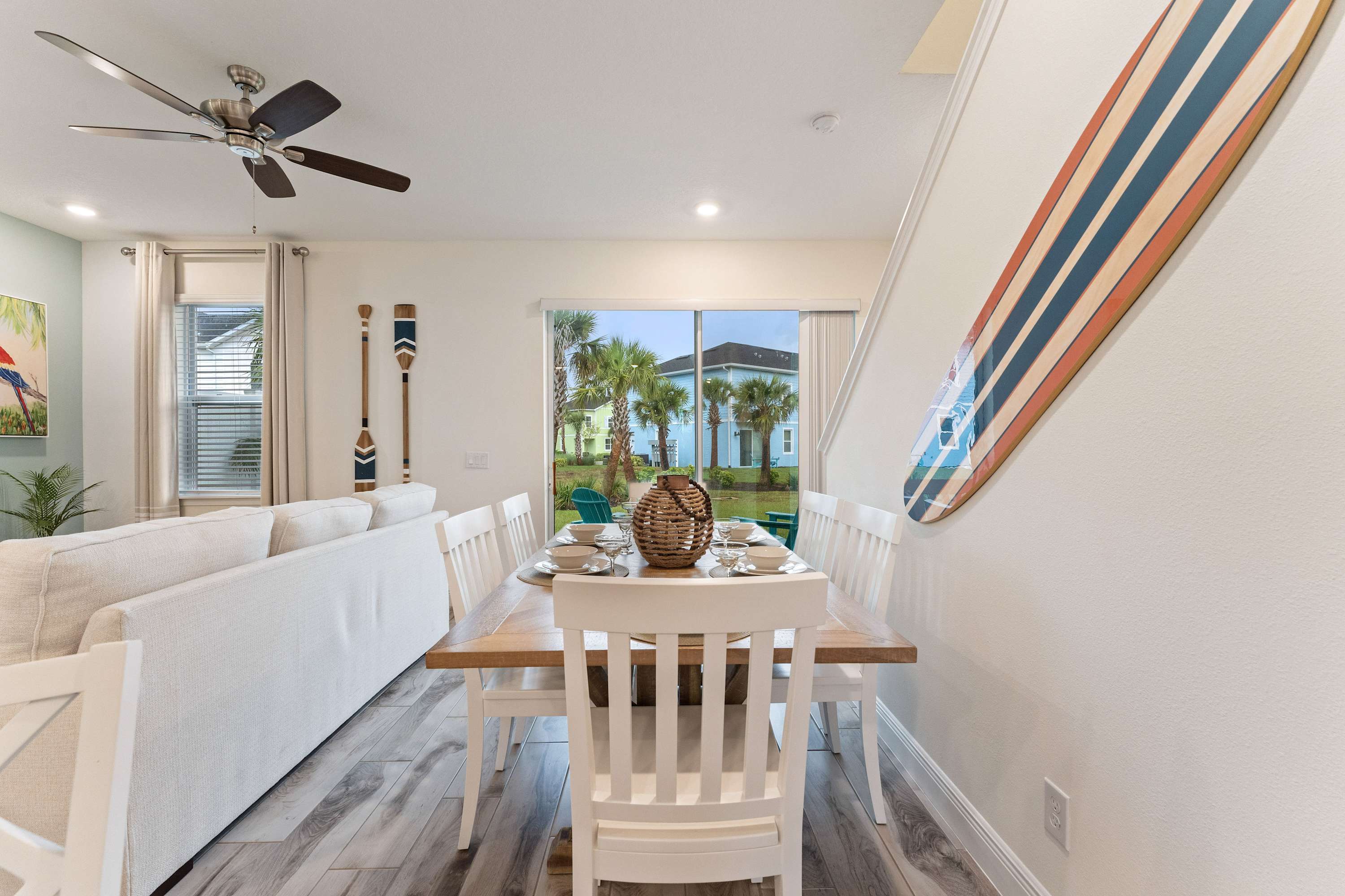 A chic dining table and chairs seats 6 for formal mealtimes