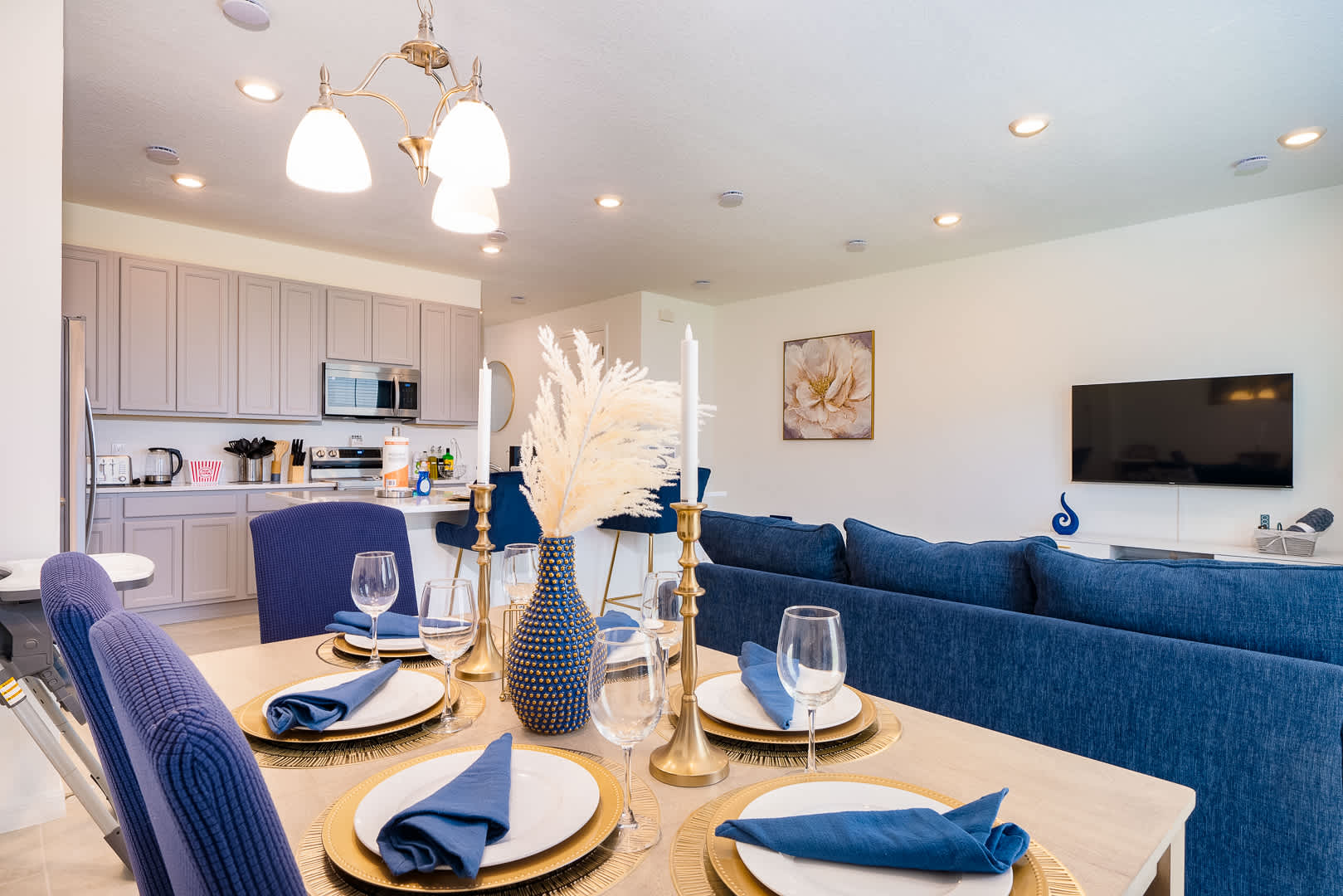 Enjoy meals together at the dining table, with seating for 7