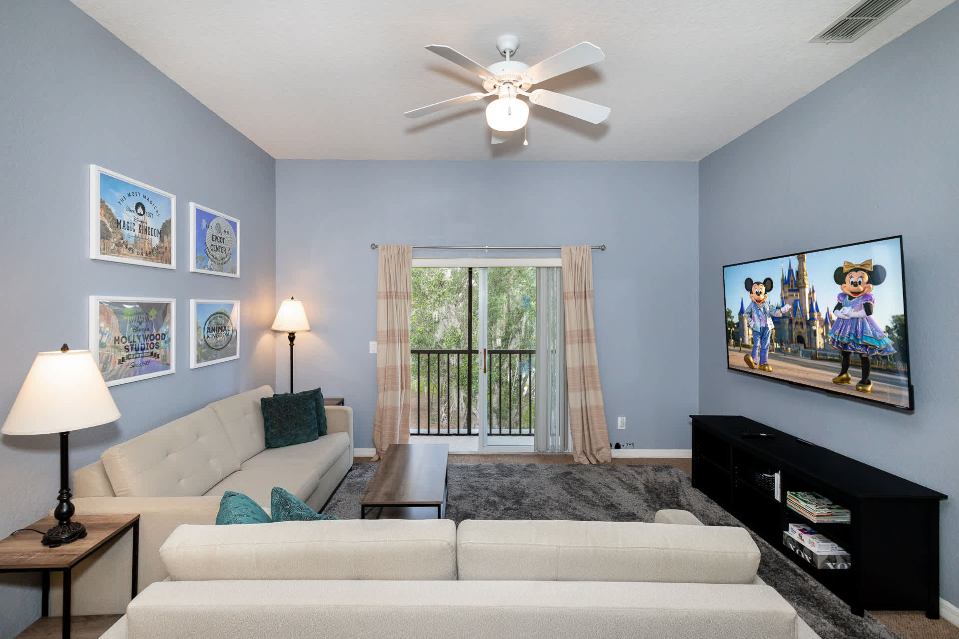 Cozy and spacious living area with TV