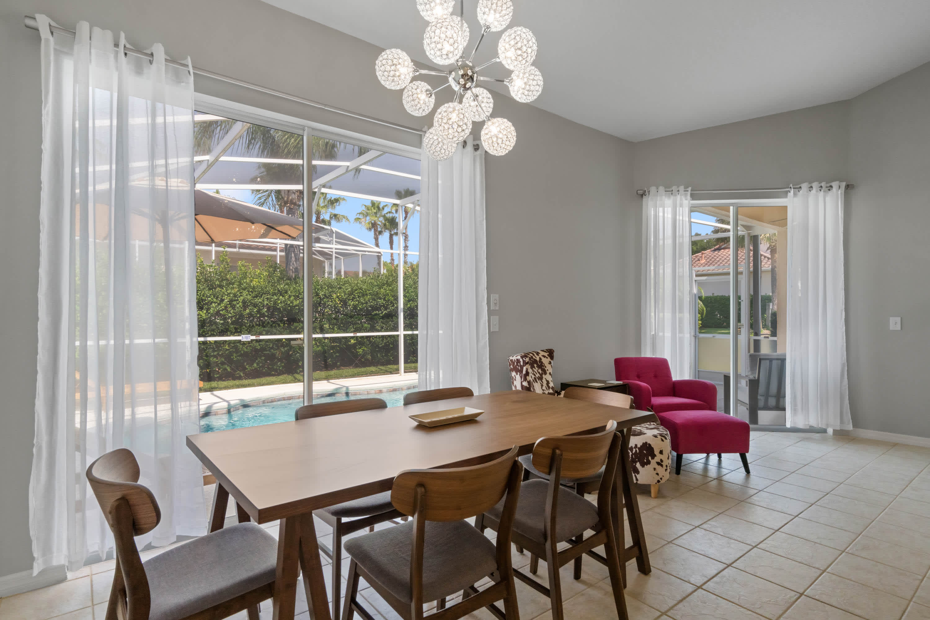 Visit together and enjoy meals at the Dining Table, offering seating for 6