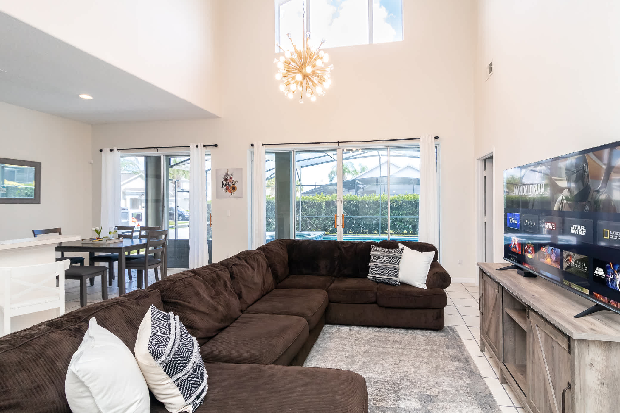 Spacious couch in the living room entertainment area