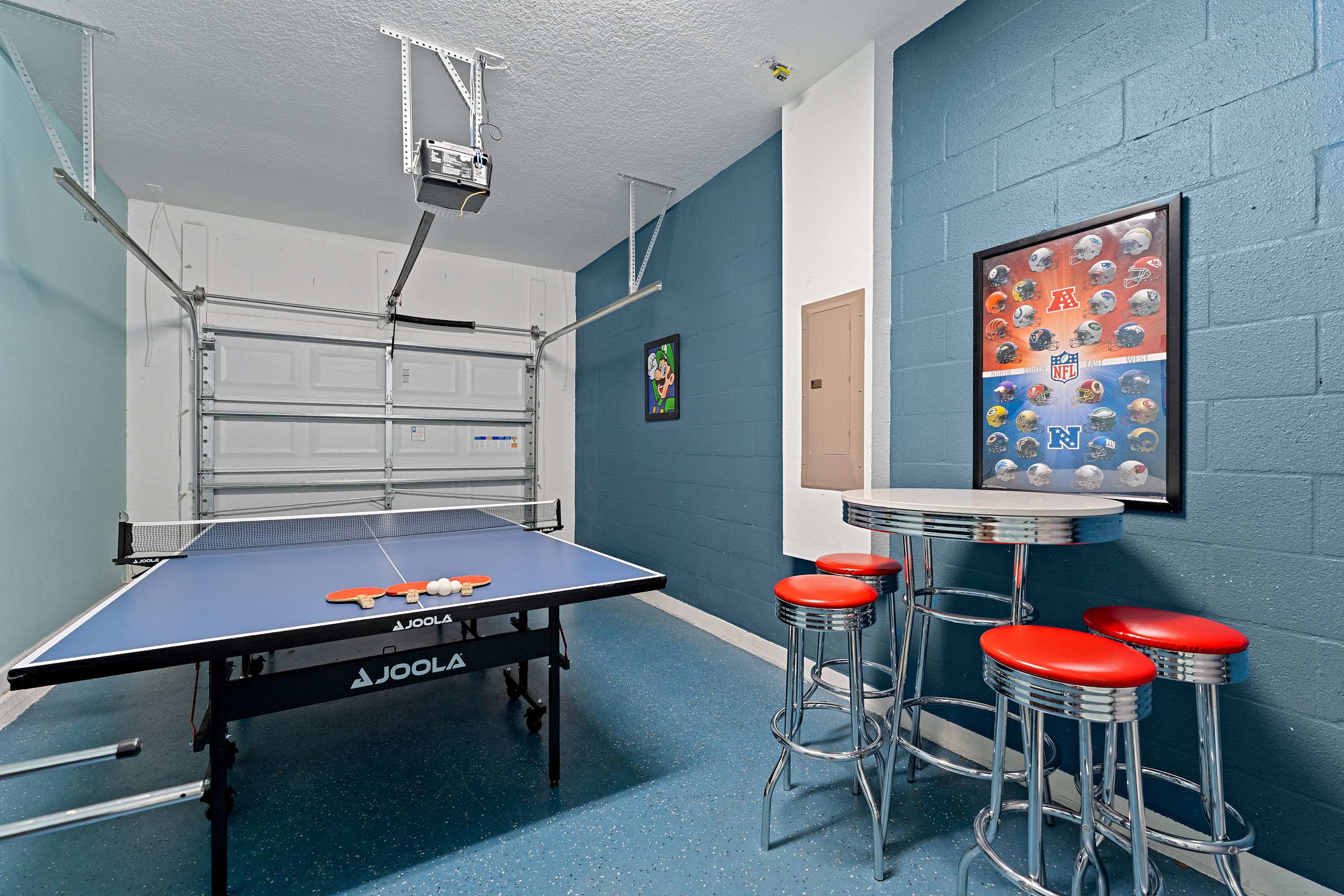 Spend hours of fun in the game room/garage