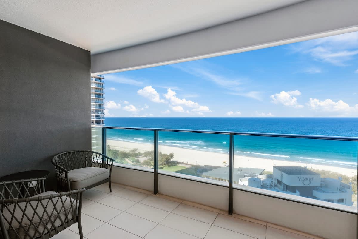 Outdoor seating to enjoy the view from the master bedroom balcony. 