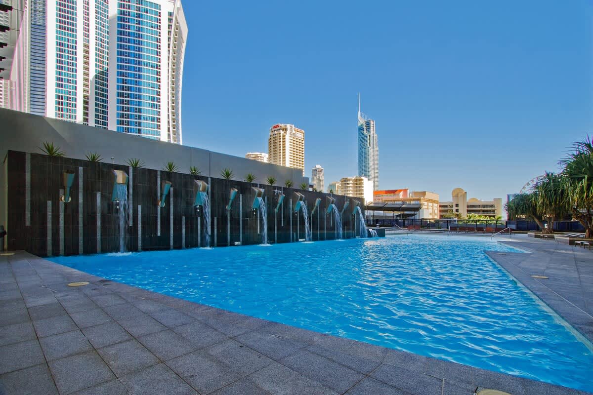 Communal outdoor pool on level 3 of the North Tower. 