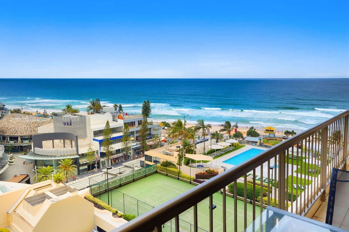 Patio over looking pools & tennis court 