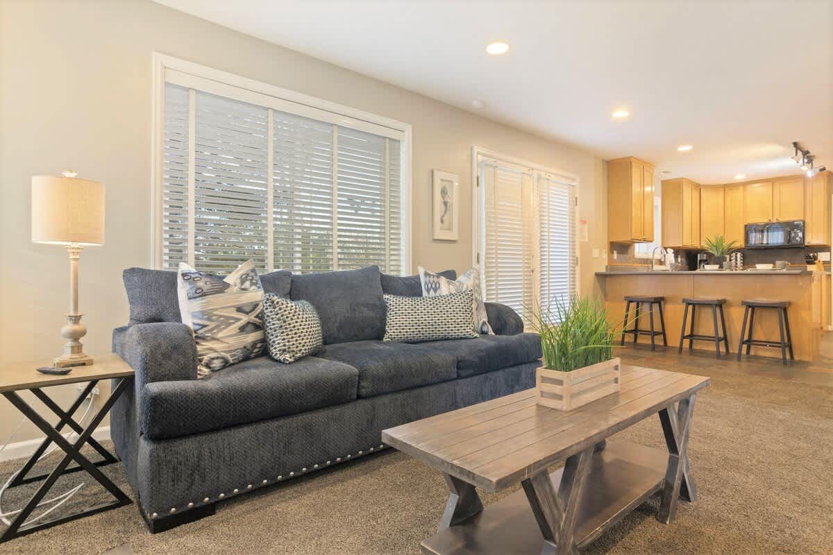 Living room is open to the kitchen and dining areas