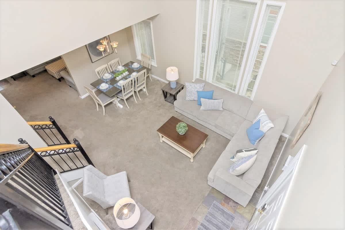 View of lower family room from upper loft