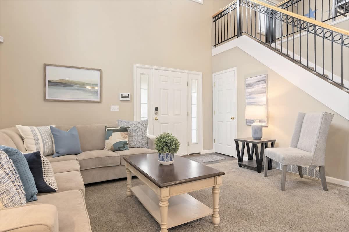 Great room is open to upper floor loft