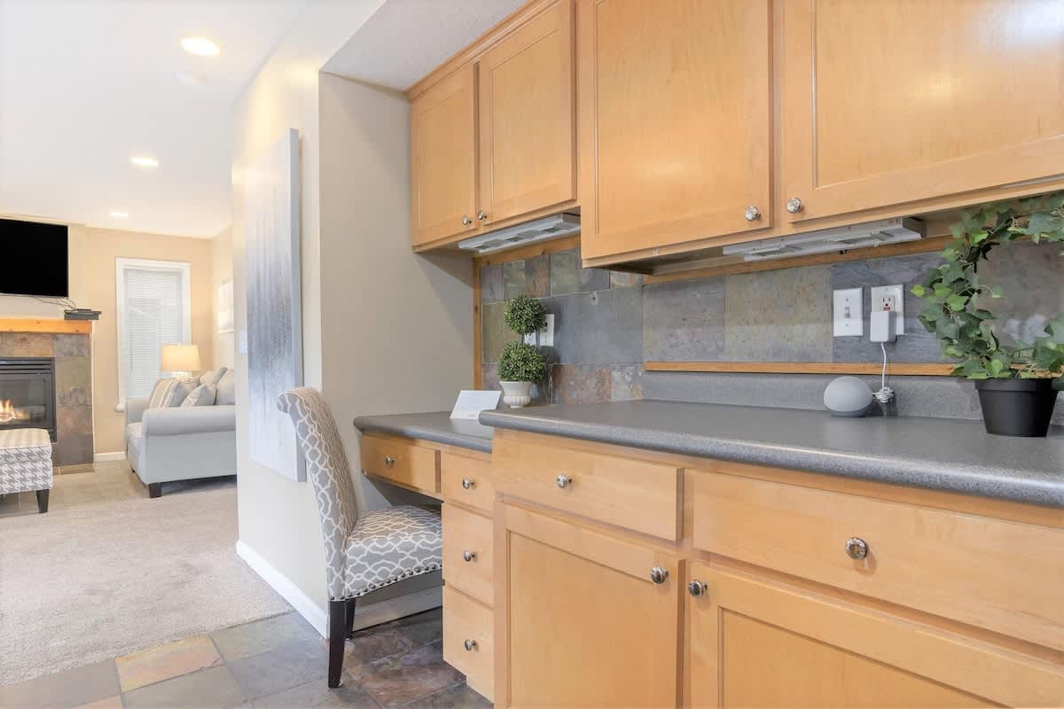 Small desk/media center in kitchen