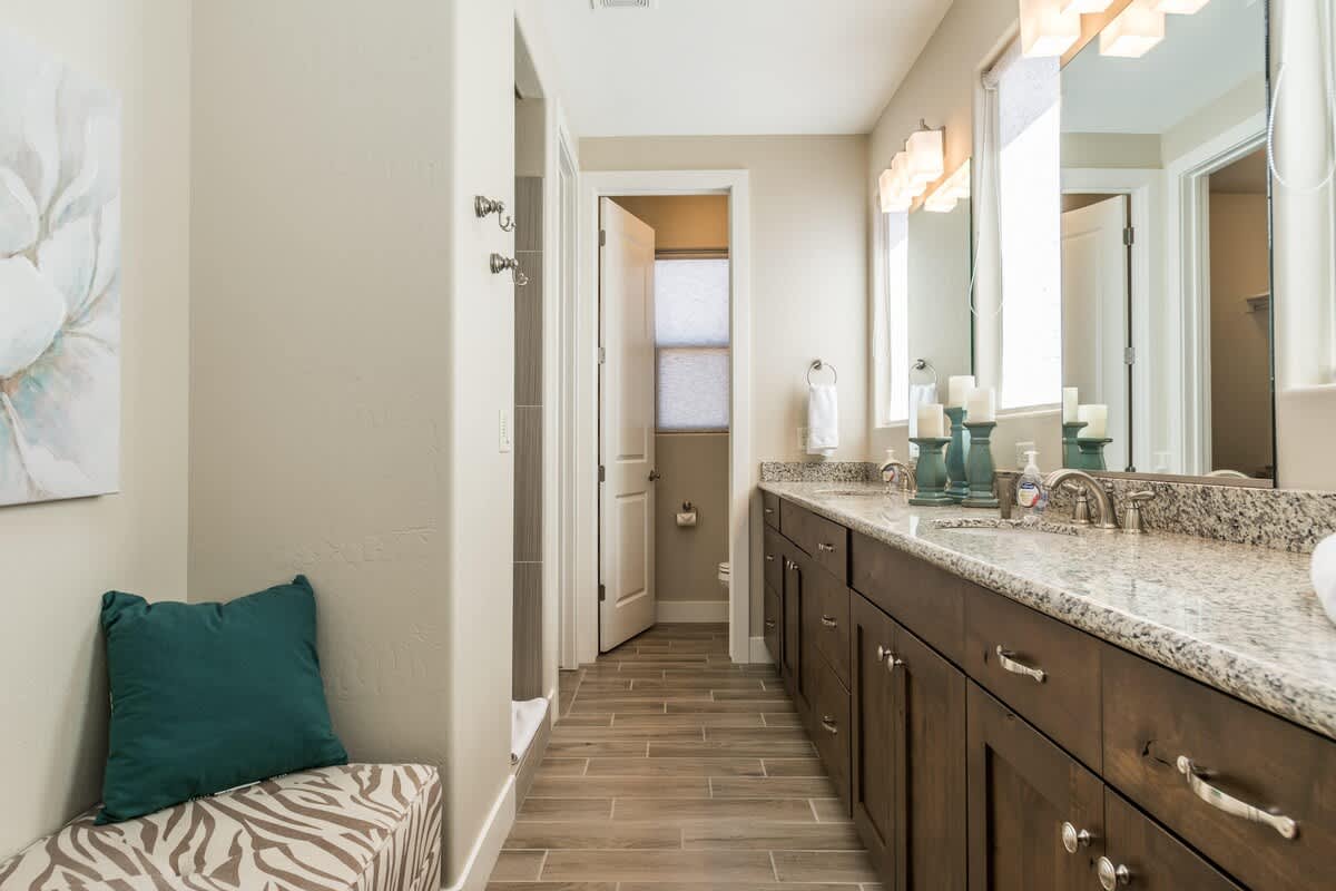 Large bathroom for bedroom 2 - double sink vanity and walk in sh