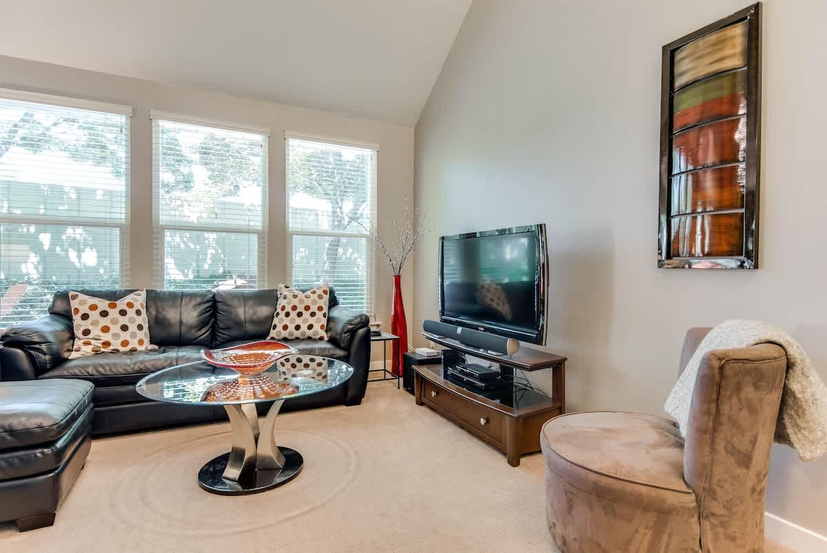 Cozy updated family room with TV and comfy sofas