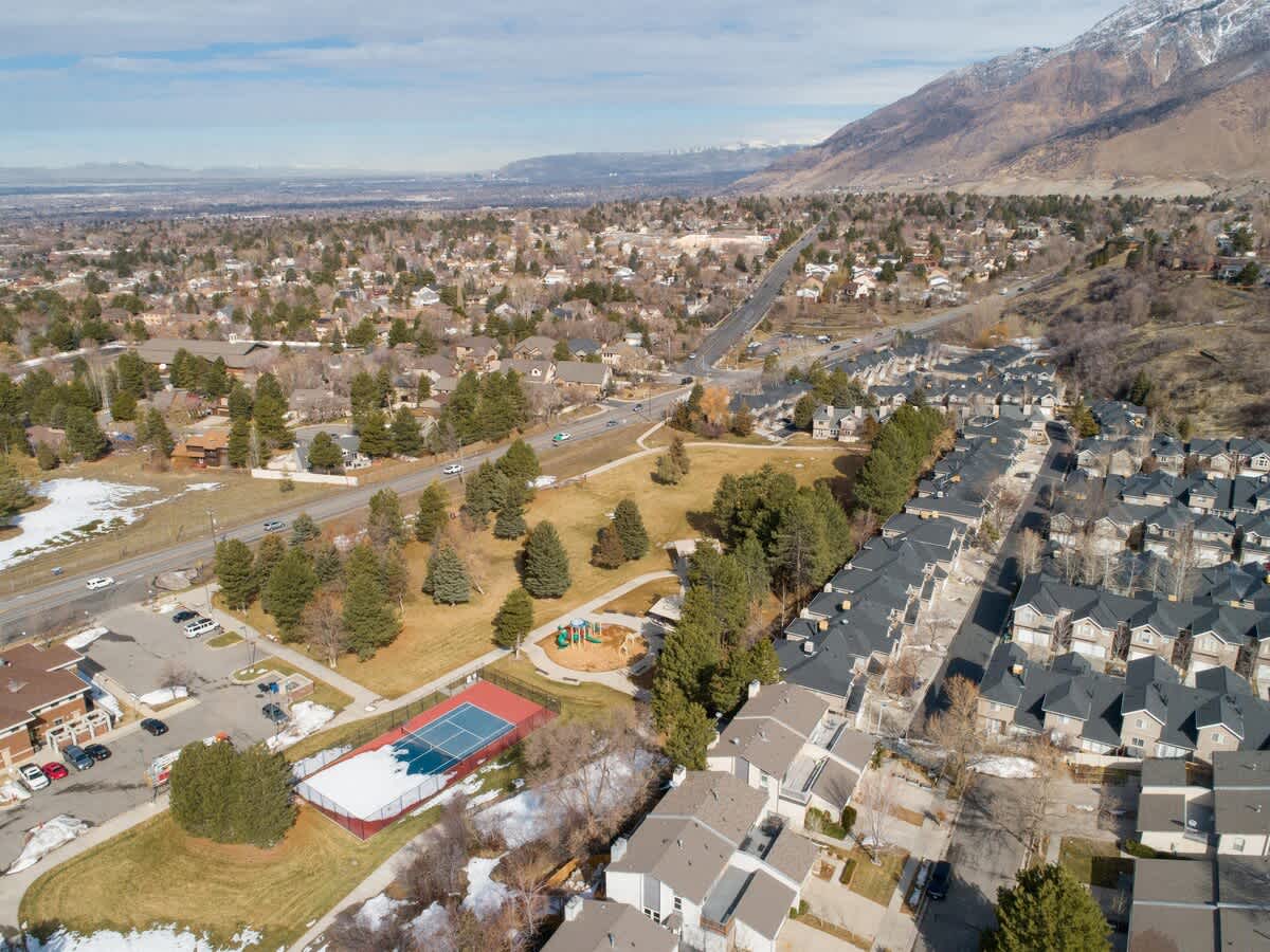 Aerial View of City Park and Little Cottonwood Canyon
