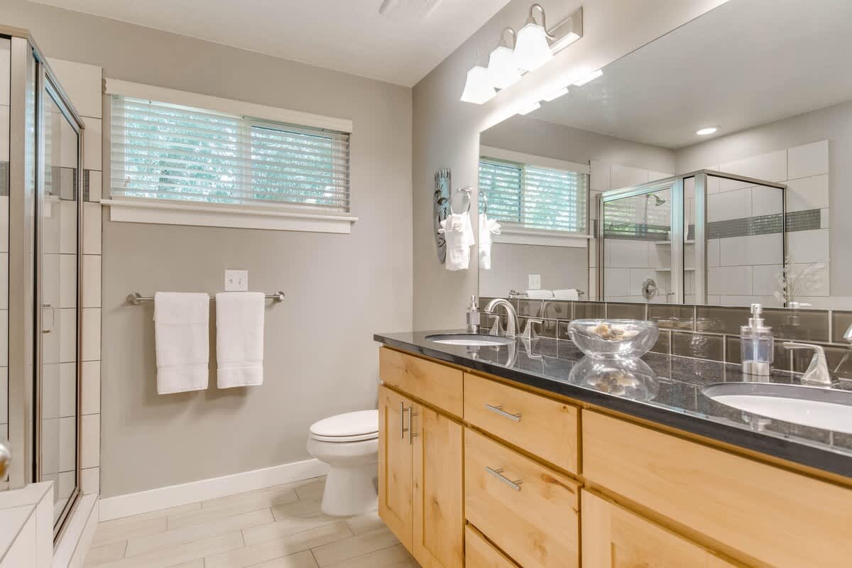 Updated master bathroom with tub and shower