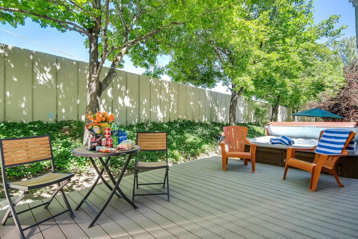 Relaxing patio with shade trees