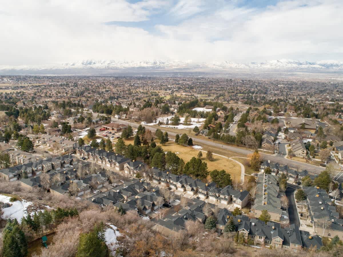 Aerial view of the community with park next door