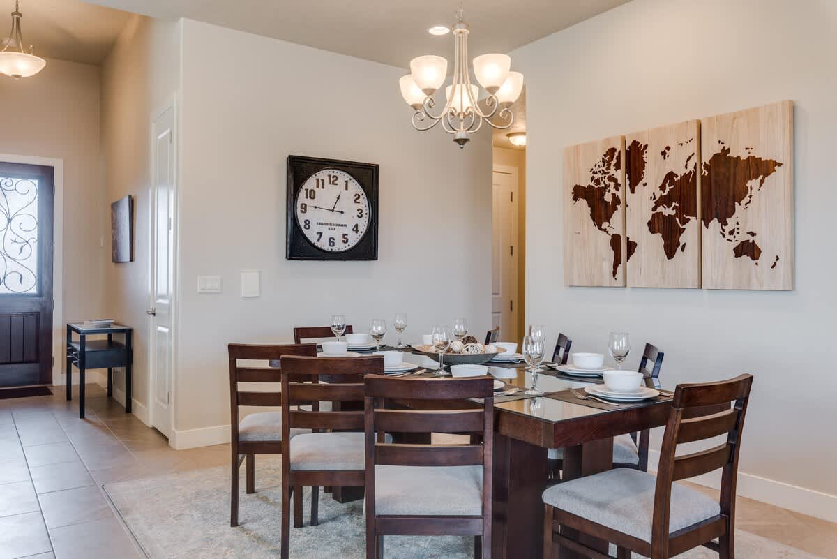 Large dining table seats 8 comfortably