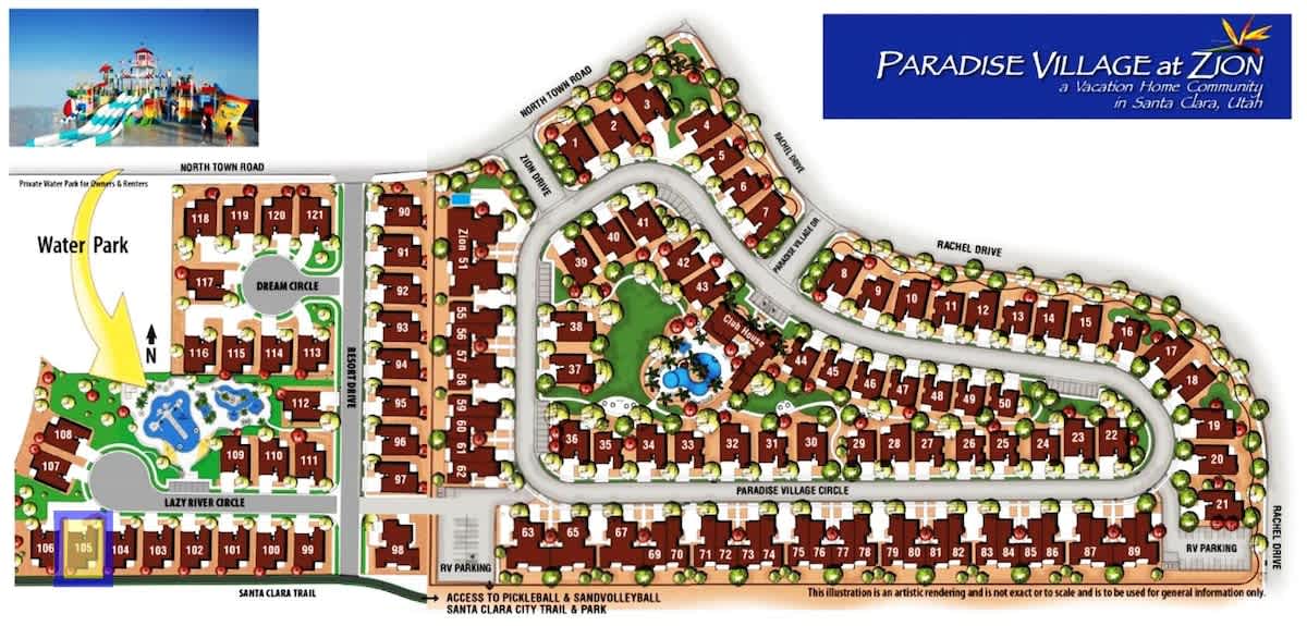  Location of house #105 in Paradise Village