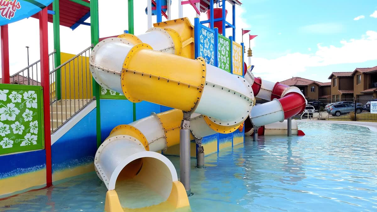 Exciting corkscrew water slides the kids will play for hours