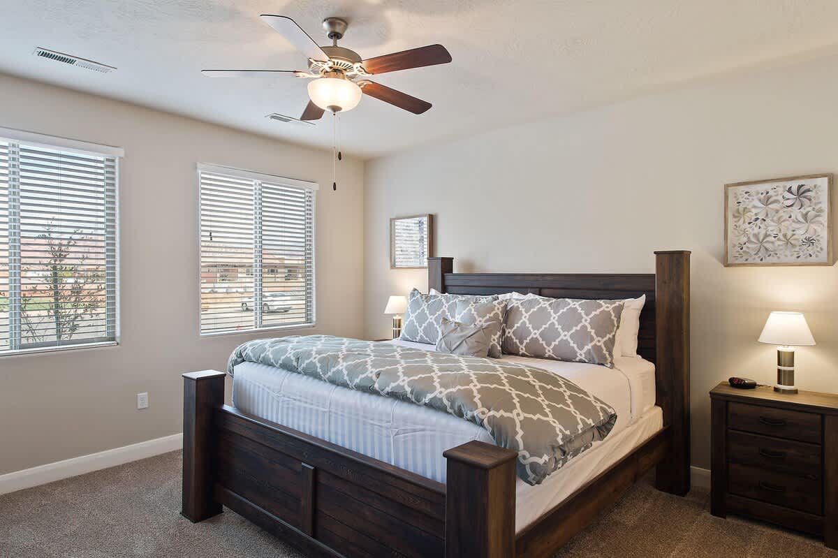 Master bedroom on main level with king bed