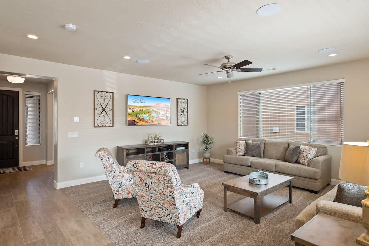 Large open family room space with large 65 inch TV