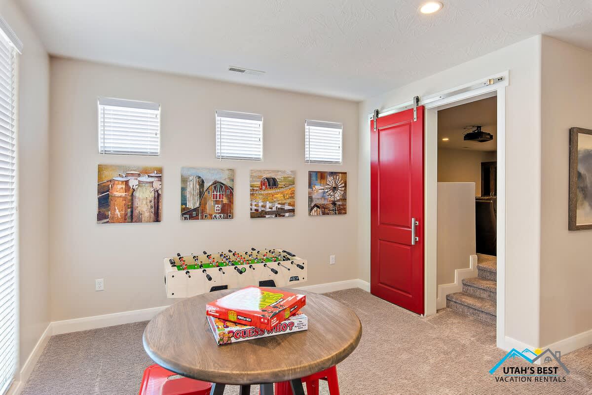 Foosball table in the upstairs living room