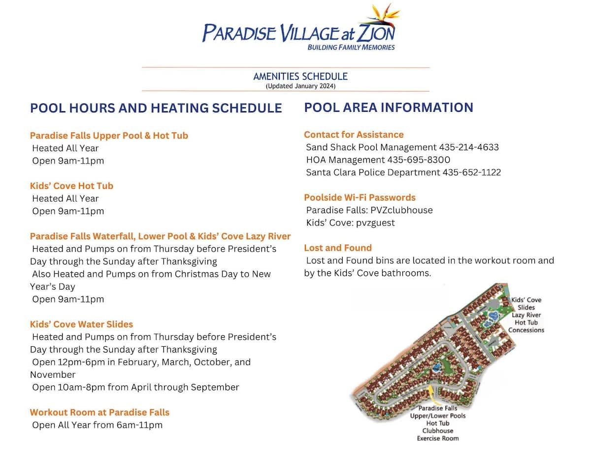 Community pool hours and access information