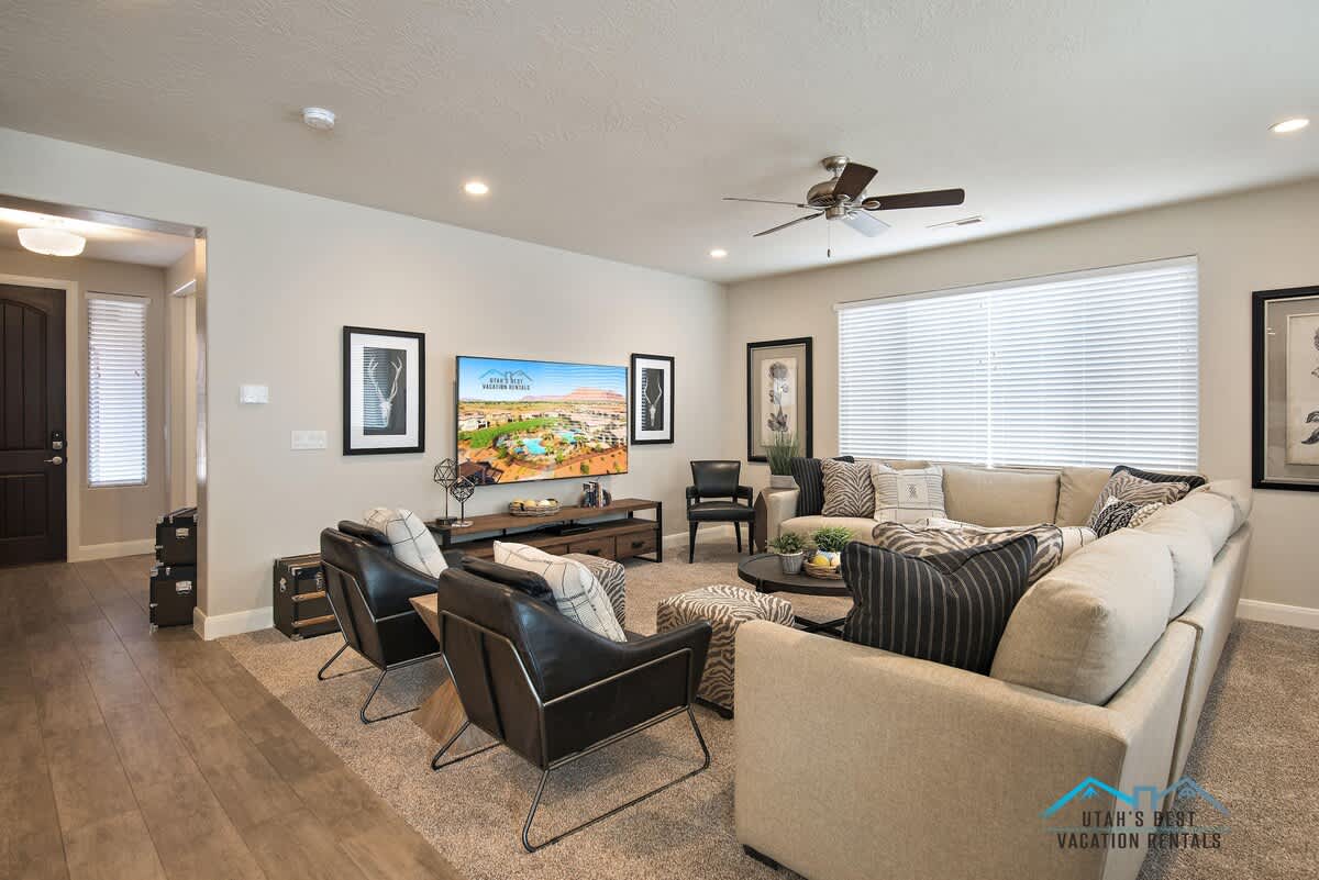Open concept layout with comfortable family room