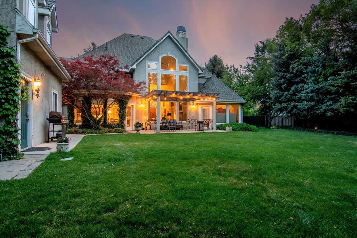 Evening elegance comes to life with pergola lighting on patio