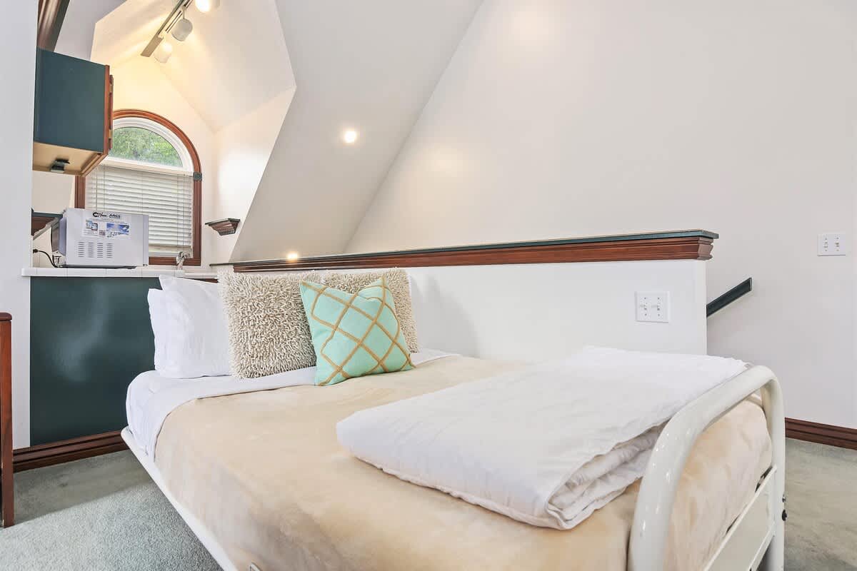 Full size fold-down futon in guest house for additional sleeping