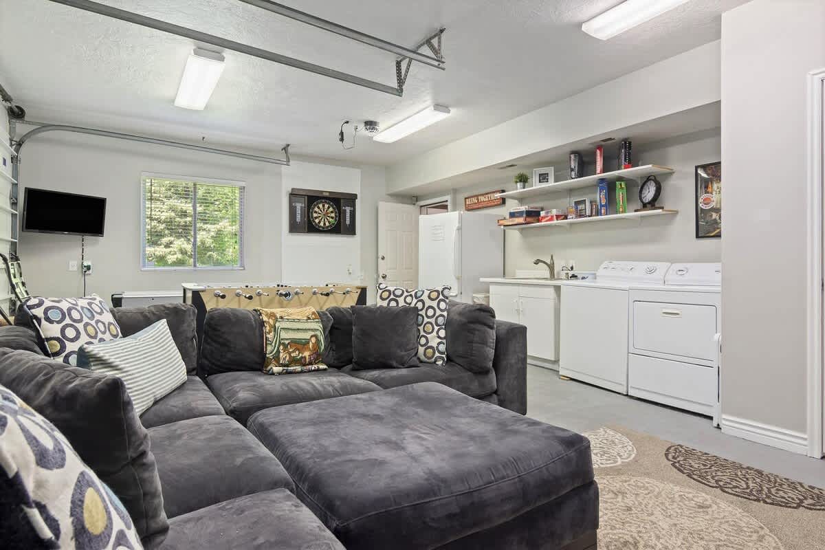 Comfortable sectional sofa in game room