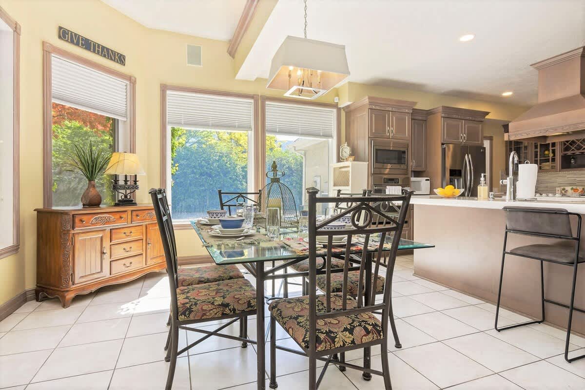 Elegant stylish open concept kitchen and dining area