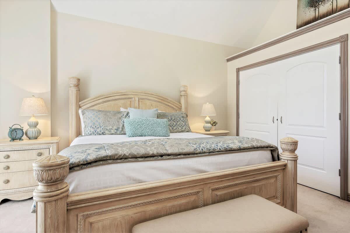 Jr. Master on 2nd level with king bed and 30 foot ceiling