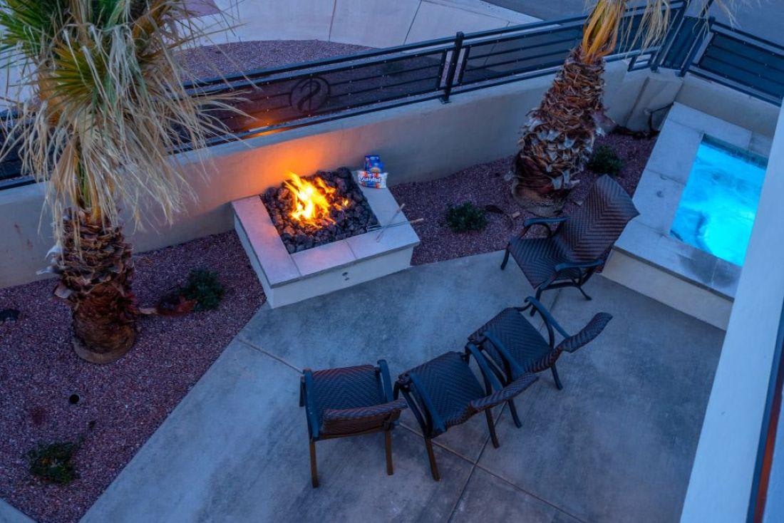 Balcony view of pool and hot tub