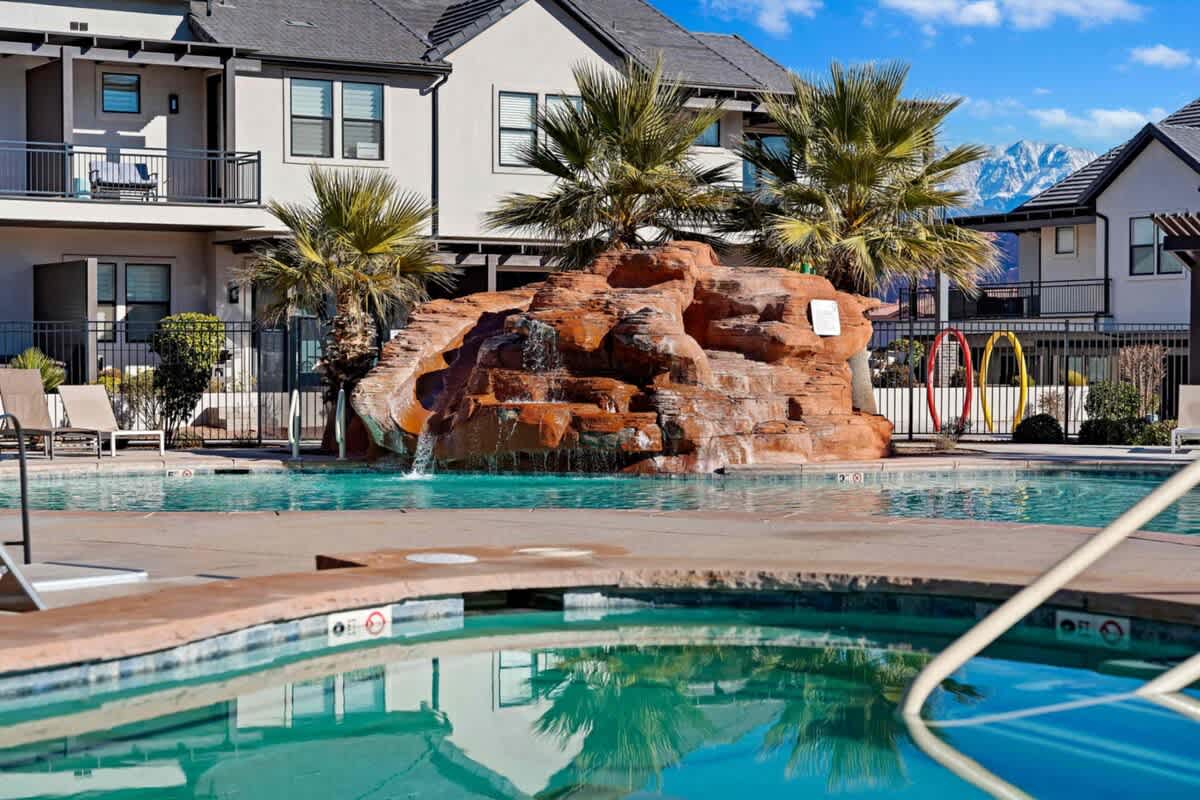 Community pool and hot tub at Ocotillo Springs Resort