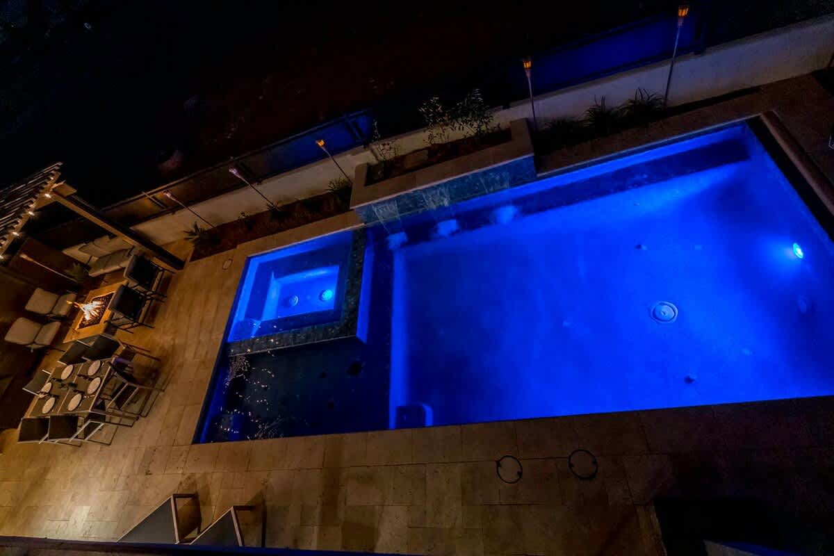 Pool view from upper balcony in the evenings