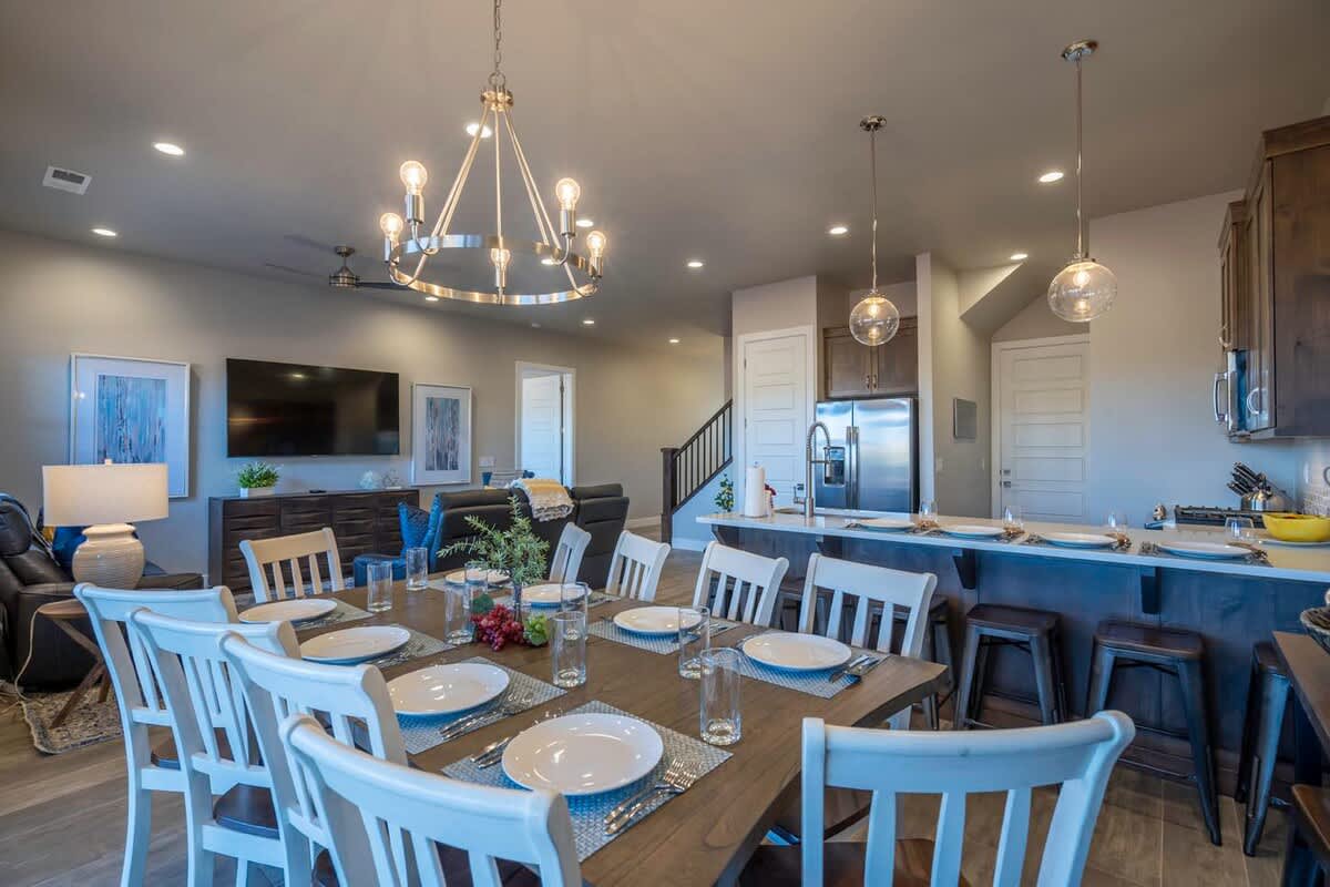 Dining area open to family room so nice for groups