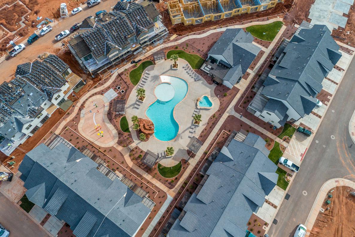 Aerial view of Ocotillo Springs Resort pool area and clubhouse