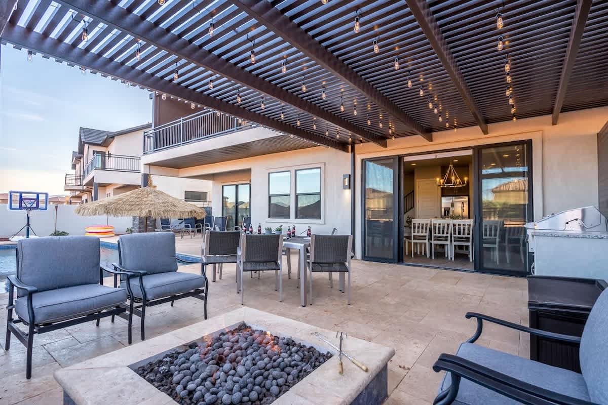 Custom stone fire pit and conversation area