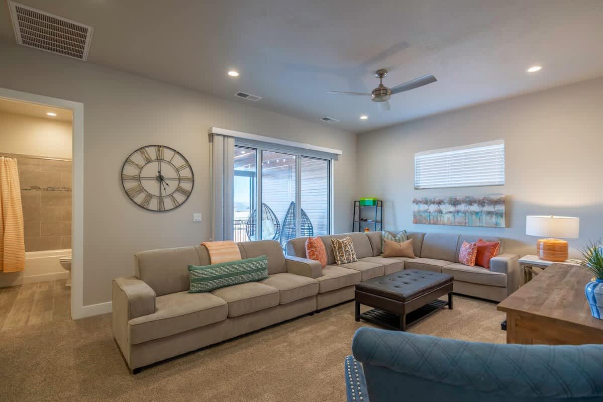 Large sectional sofa sleeper and pool view