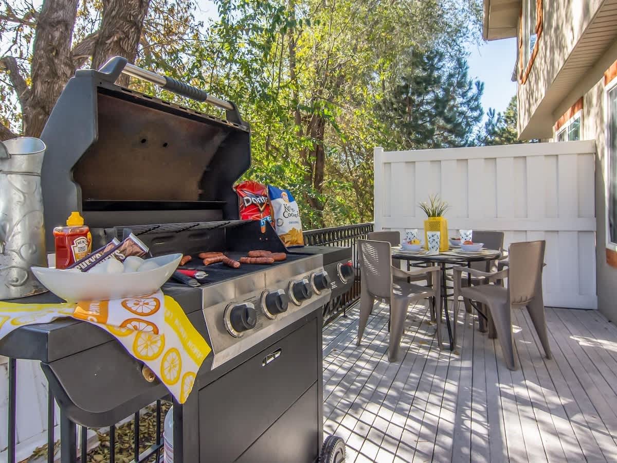 Outdoor deck with propane barbecue for grilling