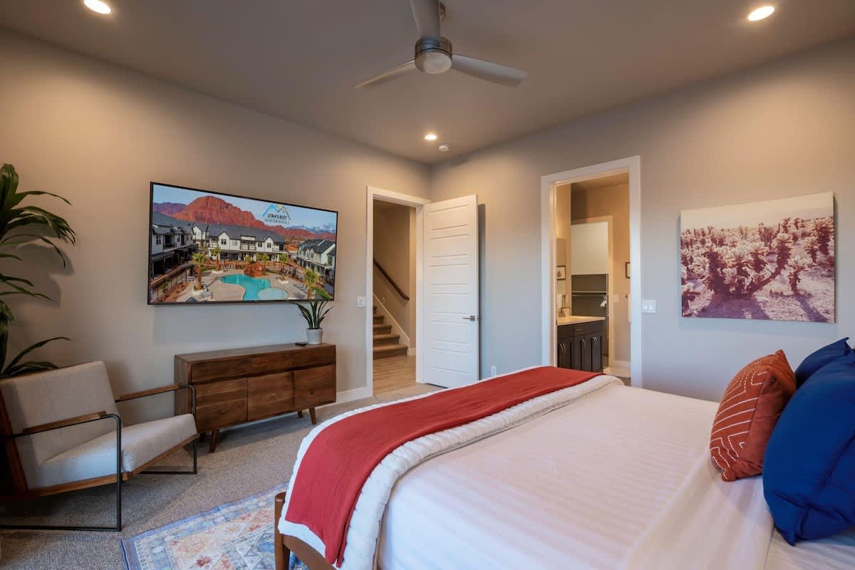 Master bedroom on main with king bed and large TV