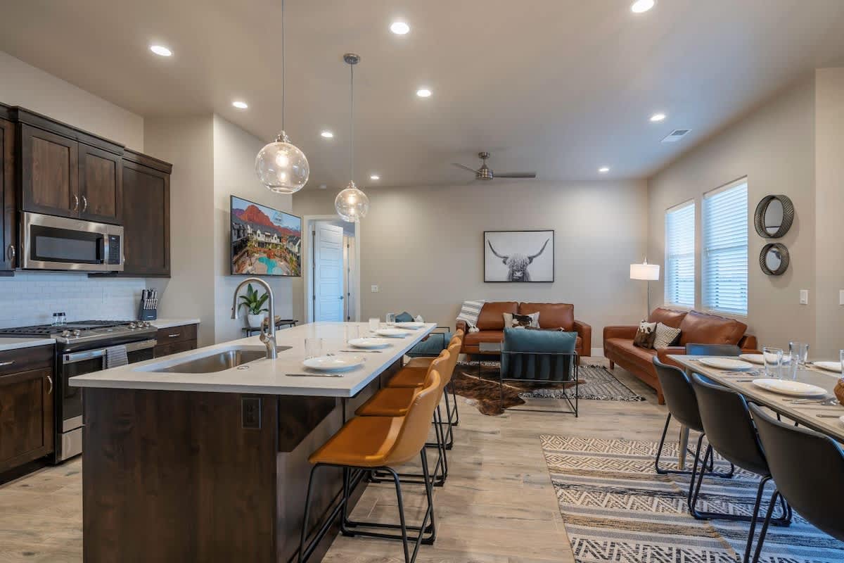 Spacious open concept kitchen dining and family room