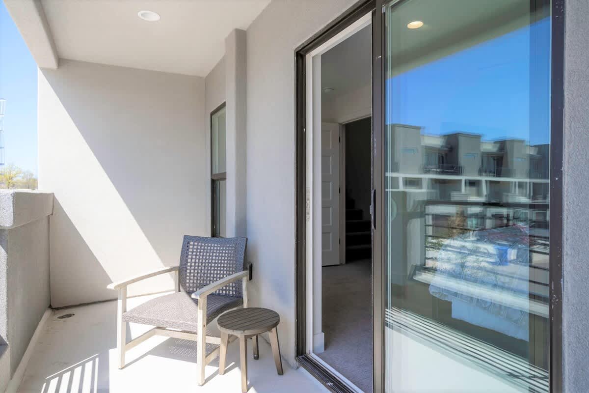 Covered balcony with seating