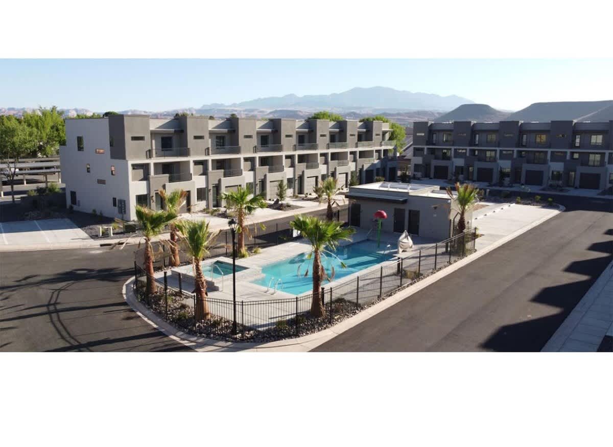 Aerial view of Vue at Green Valley with pool