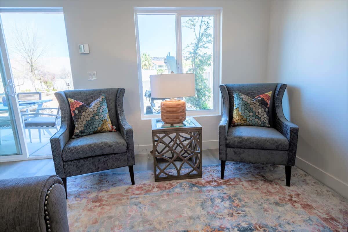 Main floor family room with view onto back patio